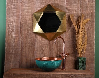 Handmade Green Patina Copper Sink – Rustic Bathroom Vessel Basin