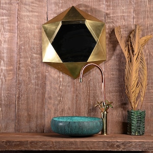 Hammered Verdigris Copper Sink – Turquoise Patina Basin for Bathroom