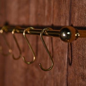 Unlacquered Brass Kitchen Rack – Wall-Mounted Hook Rail for Utensils and Accessories
