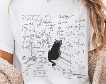 Science Cat Shirt, Funny Math Cat T-Shirt,Comfort Colors® Nerdy STEM Student Tee, Physics Cat Lover Top, Cute Geeky Cat Silhouette Shirt