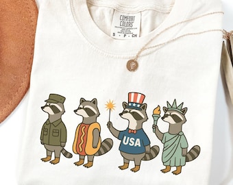 Comfort Colors® 4th of July Shirt, Fourth of July Raccoon Shirt, American Flag Shirt, Classic USA Shirt, Raccoon Shirt, Funny Shirt