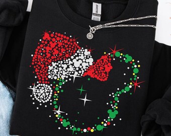 Minnie Santa Hat Christmas Sweatshirt, Disney Inspired Holiday Sweater, Red Green Sparkle Lights Hoodie, Magical Disney Xmas Gift