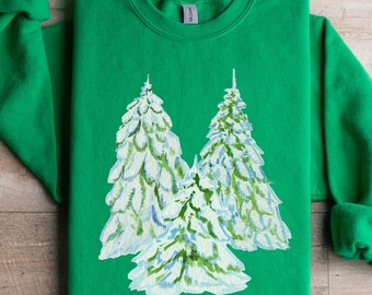 Winter Forest Sweatshirt, Cozy Snowy Pine Tree Pullover, Christmas Holiday Sweater for Women, Winter Tree Sweatshirt, Winter Hoodie