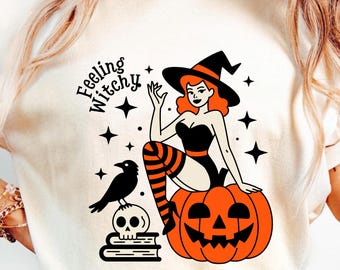 Feeling Witchy Tshirt, Witch Shirt, Halloween Witch Shirt, Crazy Halloween Gift, Witch Spell Tee, Pumpkin And Witch T-Shirt,Comfort Colors®