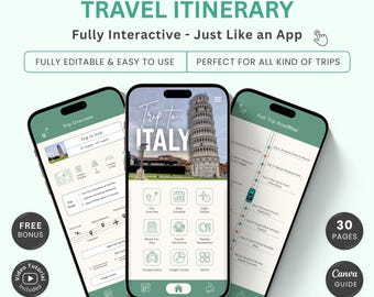 Italy Digital Travel Itinerary Editable Canva Template, Digital Italy Travel Guide, Travel Agency Vacation Template, Editable Travel Planner