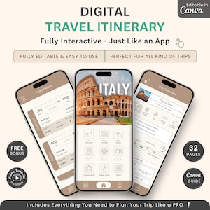 Digital Travel Itinerary Template | Traveling Guide Editable in Canva | Editable Italy Travel Guide | Vacation Itinerary | Travel Guide
