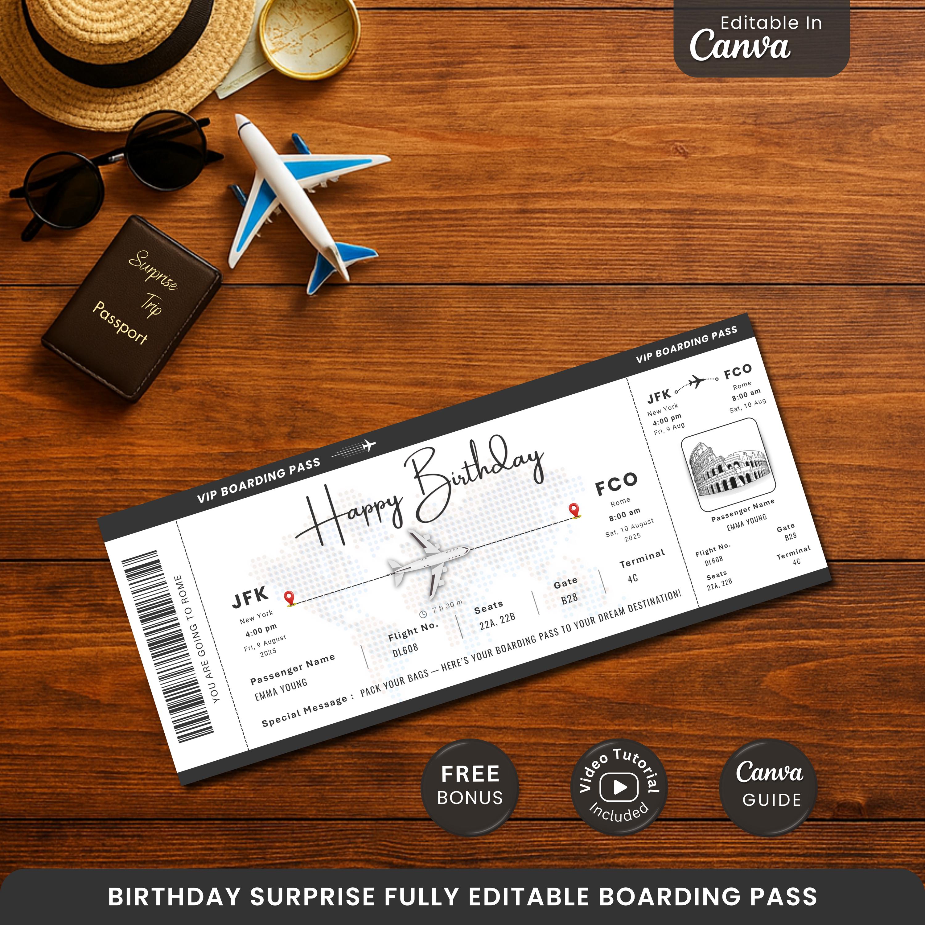 Danksagungskarten Als Flugticket – Individuell Bedruckbar Mit Eigenem Foto & Text | Perfekt Nach Der Geburtstagsparty
