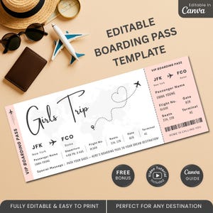 Bearbeitbarer Mädchen-Trip-Bordpass, Mädchen-Bordpass, druckbare Bordkartenvorlage, anpassbares Flugticket, Bordkarte-Einladung