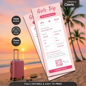 Printable Girls Trip BoardingPass, Editable Girls Trip Invite, Birthday Board Pass Canva Template, Personalized Surprise Fake Plane Ticket
