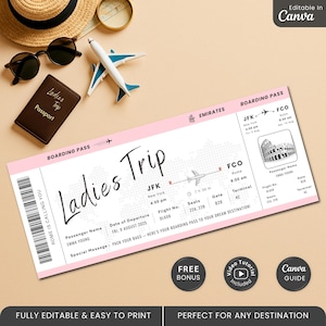 Girls Trip Boarding Pass Template, Editable Canva Surprise Trip Reveal Ticket, Instant Download BoardPass, Bachelorette Weekend Getaway Gift