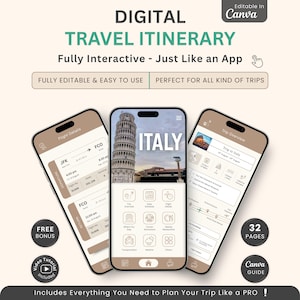 Canva Editable Digital Travel Itinerary Template, Italy Trip Itinerary, Mobile Italy Travel Guide, Vacation Itinerary, Digital Itinerary