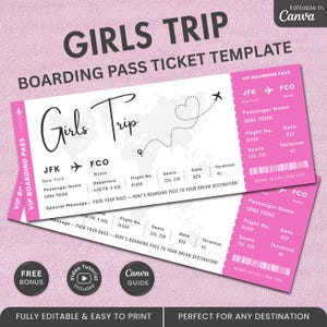 Printable Personalized Airline Ticket, Custom Boarding Pass Canva Template, Girls Trip Surprise BoardingPass, Trip Invite Fake Plane Ticket