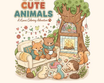 Gemütliche Tiere Malbuch, süße Tiere, mutig und einfach zum Ausmalen für Kinder, Winterseiten, Kawaii gemütliche Tiere Malbuch für Kinder