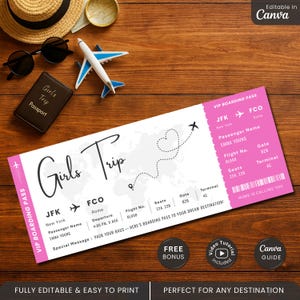 Mädchen Reise Bordkarte Canva bearbeitbare Vorlage, druckbare Überraschung BoardPass, benutzerdefinierte Mädchen Reise einladen, personalisiertes Fake Flugticket