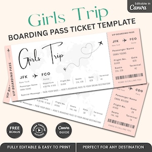 Printable Canva Boarding Pass, Girls Trip Boarding, Editable Boarding Pass Template, Personalized Airline Ticket, Surprise Trip Ticket Gift