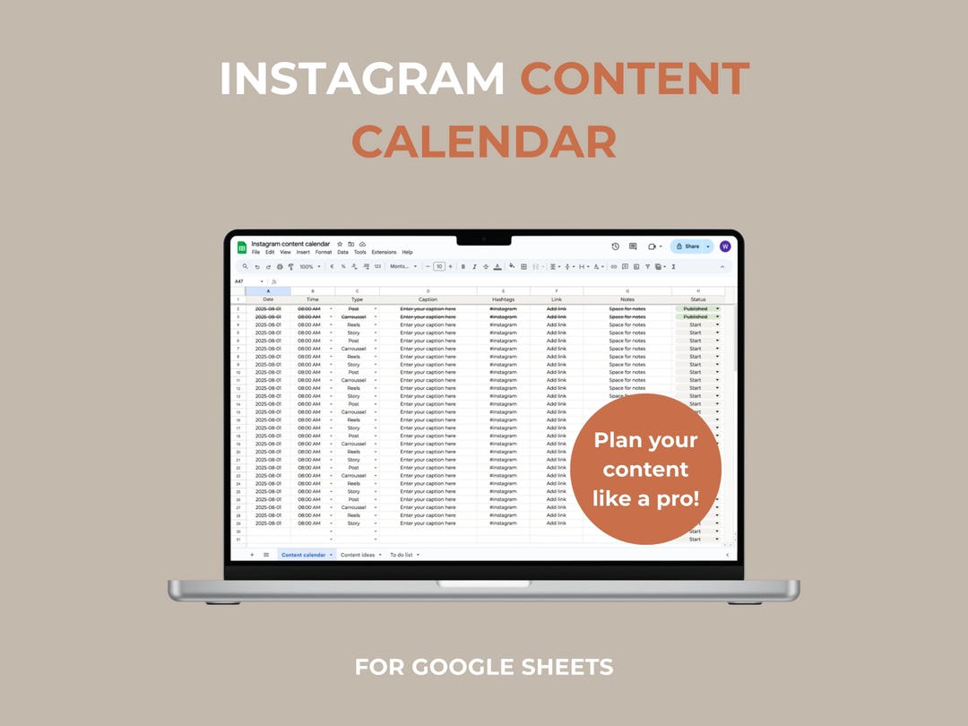 Calender Posts Instagram Content Calendar: Plan Posts, Stories & Reels in Google ...