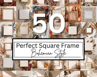 50+ Boho Frame Mockup Canva Templates - Bohemian Style Square Frame Mockups | Drag and Drop Templates