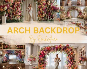 Wedding Flower Arch Backdrop Bundle - Floral Arch PNG Backgrounds for Photoshoots & Events - 20 High-Quality PNGs