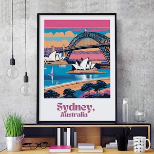 Sydney Australia Travel Poster, Vintage Sydney Opera House Canvas, Harbour Bridge Wall Art, Australian Landmark Print, Vacation Memory Decor