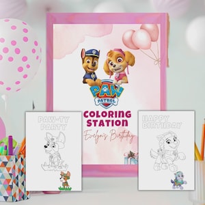 Paw Patrol Girl Birthday Coloring Pages: Party Activity (Digital Download Template)