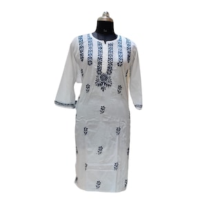New Lucknowi White Cotton Kurti | Embroidery Cotton Kurta for Girls | Straight Chikankari Dress | Indian Kurta Set for Women | Size 38 - 46