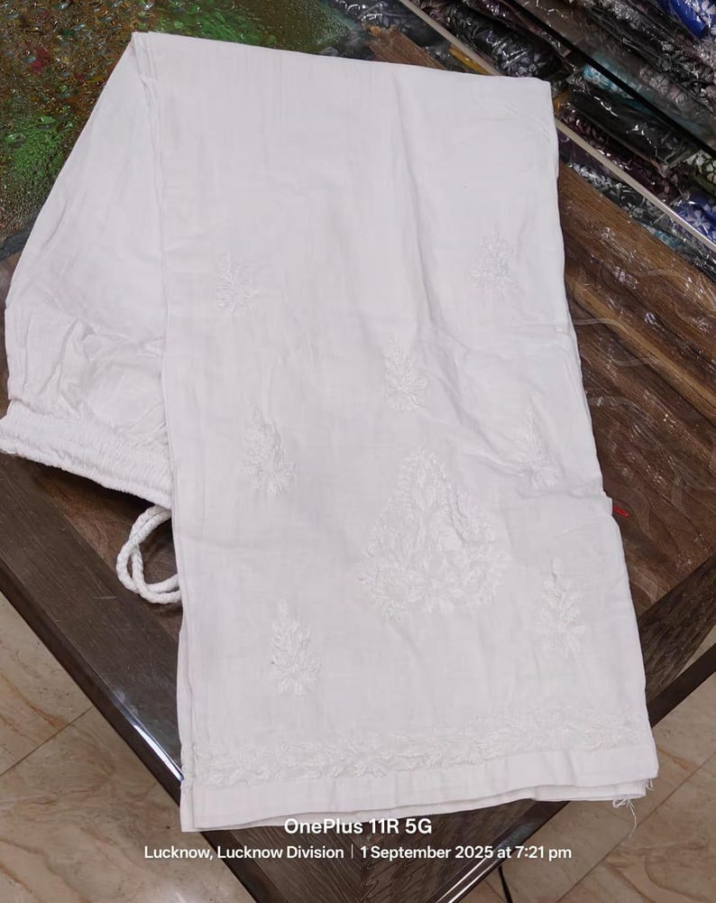White Chikankari Short Cotton Kurti: Hand Embroidered White Kurta Top | Traditional Indian Tunic Top | Boho Summer Wear for Women Size 38-46 image 6