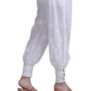 New Lucknowi Afghani White Cotton Pant for Women Chikankari Cotton Pant Chikankari Pant White Cotton Pant with Both Side Pocket Free Size