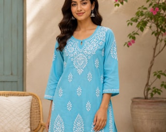 Hand Embroidered Chikankari Modal Kurti: Lucknowi Boho Ethnic Top
