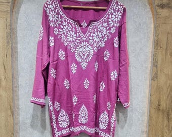Chikankari Modal Short Kurti: Chikankari Top Kurti bordado a mano / Boho Ethnic Wear / Lucknowi Modal Top Size 38 - 46