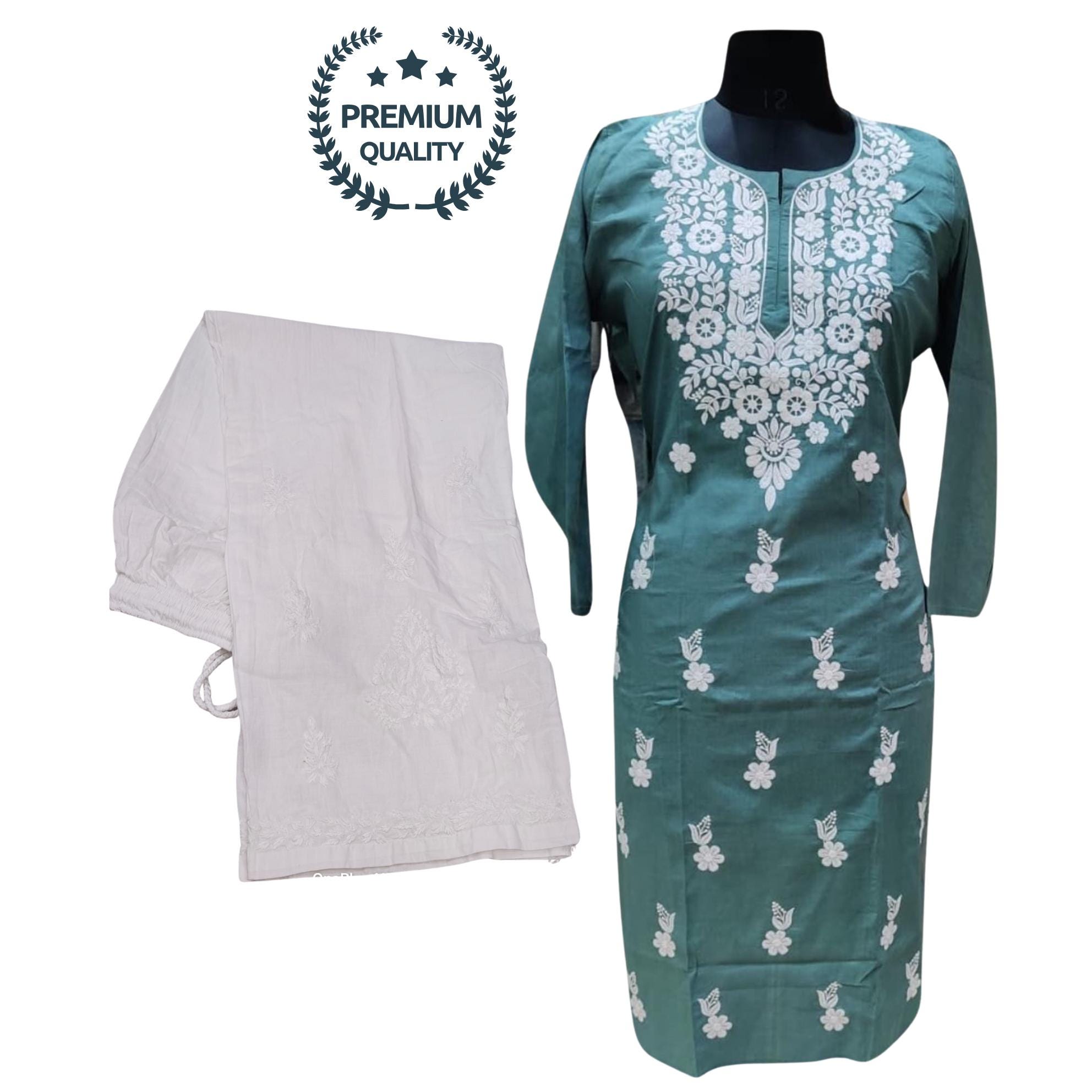 New Lucknowi Cotton Kurti | Fine Embroidery Neck Work Soft Fabric Kurta for Womens/Girls | Straight Daily Wear Kurta | Ethnic Wear Dress