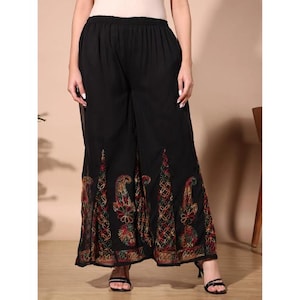 New Lucknowi Multi Thread Chikankari Sharara for Women | Chikankari Palazzo | Chikankari Chiffon Black Sharara | Both Side Pocket Free Size