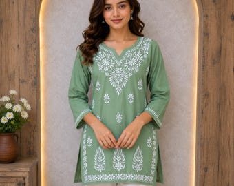 Hand Embroidered Chikankari Modal Kurti: Lucknowi Boho Ethnic Top
