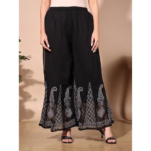 New Lucknowi Black Chikankari Sharara for Women | Chikankari Palazzo | Chikankari Chiffon Black Sharara | Both Side Pocket Free Size
