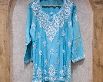 Chikankari Modal Short Kurti: Chikankari Top Kurti bordado a mano / Boho Ethnic Wear / Lucknowi Modal Top Size 38 - 46