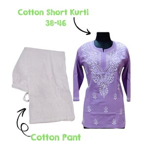 New Lucknowi Cotton Short Kurti | Fine Neck Work Top Kurta | Soft Fabric Chikankari Work Kurti for Women | Embroidery Hand Work Kurta 38-46