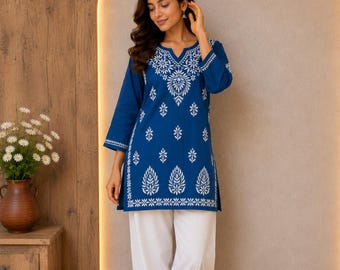 Hand Embroidered Chikankari Modal Kurti: Lucknowi Boho Ethnic Top