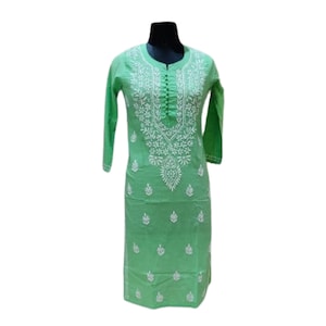 New Lucknowi Cotton Kurti | Embroidery Cotton Kurta for Girls | Straight Chikankari Dress | Ethnic Long Kurta Set for Women | Size 38 - 46