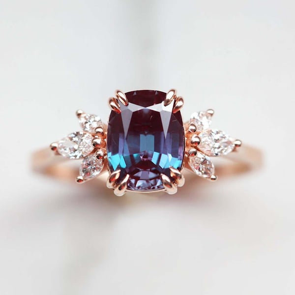 Anillo de Alejandrita Natural Certificada de 5,00 quilates, plata de ley 925, anillo hecho a mano, regalo para ella.