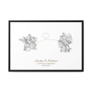 Aanpasbare kaartkunst, gepersonaliseerde kaartafdruk, selecteer twee landen, perfect reiscadeau, aangepaste verbindingskaartafdruk, Marble Two Countries