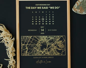 Gepersonaliseerde foliekaart met kalender, A4 aangepaste foliedruk, jubileumcadeau, gepersonaliseerde kaart koppel, wanddecor foliekunst, liefdeskaart afdrukken