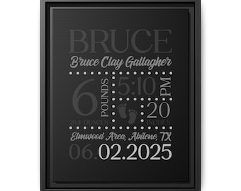 Personalised Baby Birth Stats, Custom Birth Stats, Custom Newborn Gift, Baby Nursery Gift, Newborn Baby Wall Art, Girl and Boy Gift Black