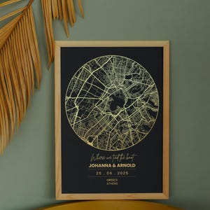 Personalized Foil Round Map Print of Any Location, A4 Custom Foil Print, Metallic Foil Map Print, Location Print, Wall Decor Foil Art Print