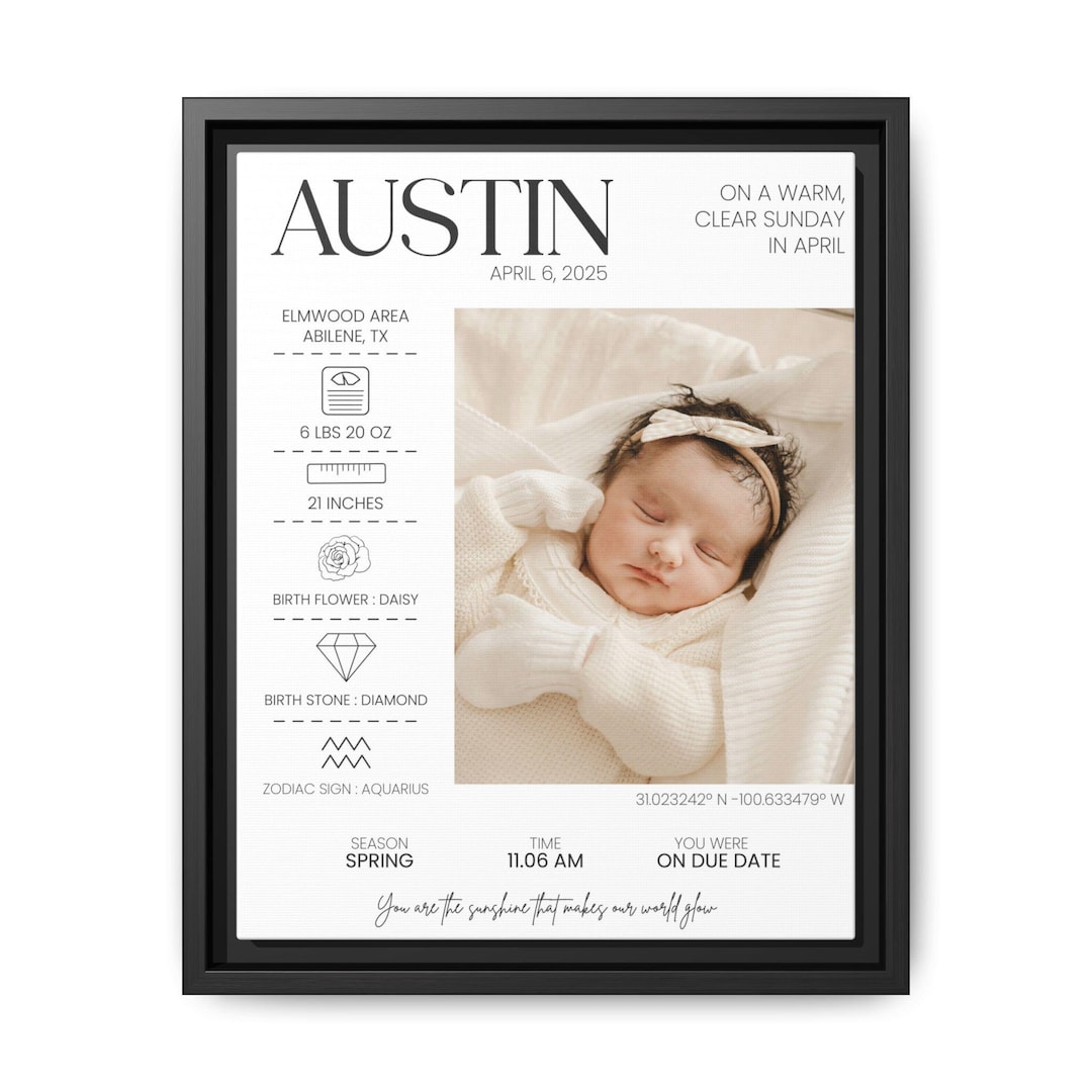 Personalised Baby Birth Stats With Photo, Custom Birth Stats, Custom ...