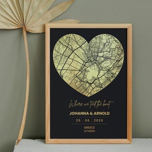 Personalized Foil Heart Map Print of Any Location, A4 Custom Foil Print, Metallic Foil Map Print, Location Foil Print, Wall Decor Foil Art