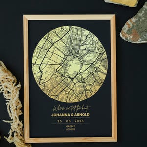 Personalized Foil Round Map Print of Any Location, A4 Custom Foil Print, Metallic Foil Map Print, Location Print, Wall Decor Foil Art Print