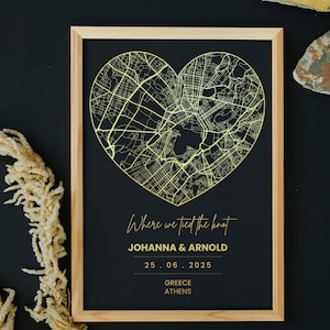 Personalized Foil Heart Map Print of Any Location, A4 Custom Foil Print, Metallic Foil Map Print, Location Print, Wall Decor Foil Art Print