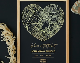 Gepersonaliseerde foliedruk hartkaart van elke locatie, aangepaste A4-folieprint, kaartprint metallic folie, locatieprint, wanddecoratie foliekunstdruk