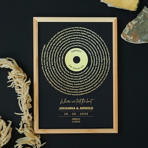 Personalized A4 Metallic Foil Song Lyrics Art, Custom Gold, Silver, Copper, Rose Gold Lyrics Foil Print, Wedding Song Print, Record Print