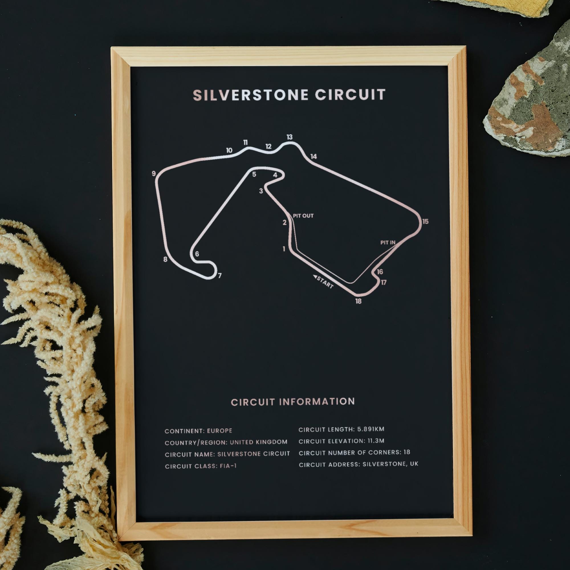 Silverstone Print Formula 1 Silverstone Circuit A4 Size Metallic Foil Print Wall Art ...