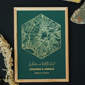 Personalized Hexagon Foil Map Print of Any Location, A4 Custom Foil Print, Metallic Foil Map Print, Location Foil Print, Wall Decor Foil Art
